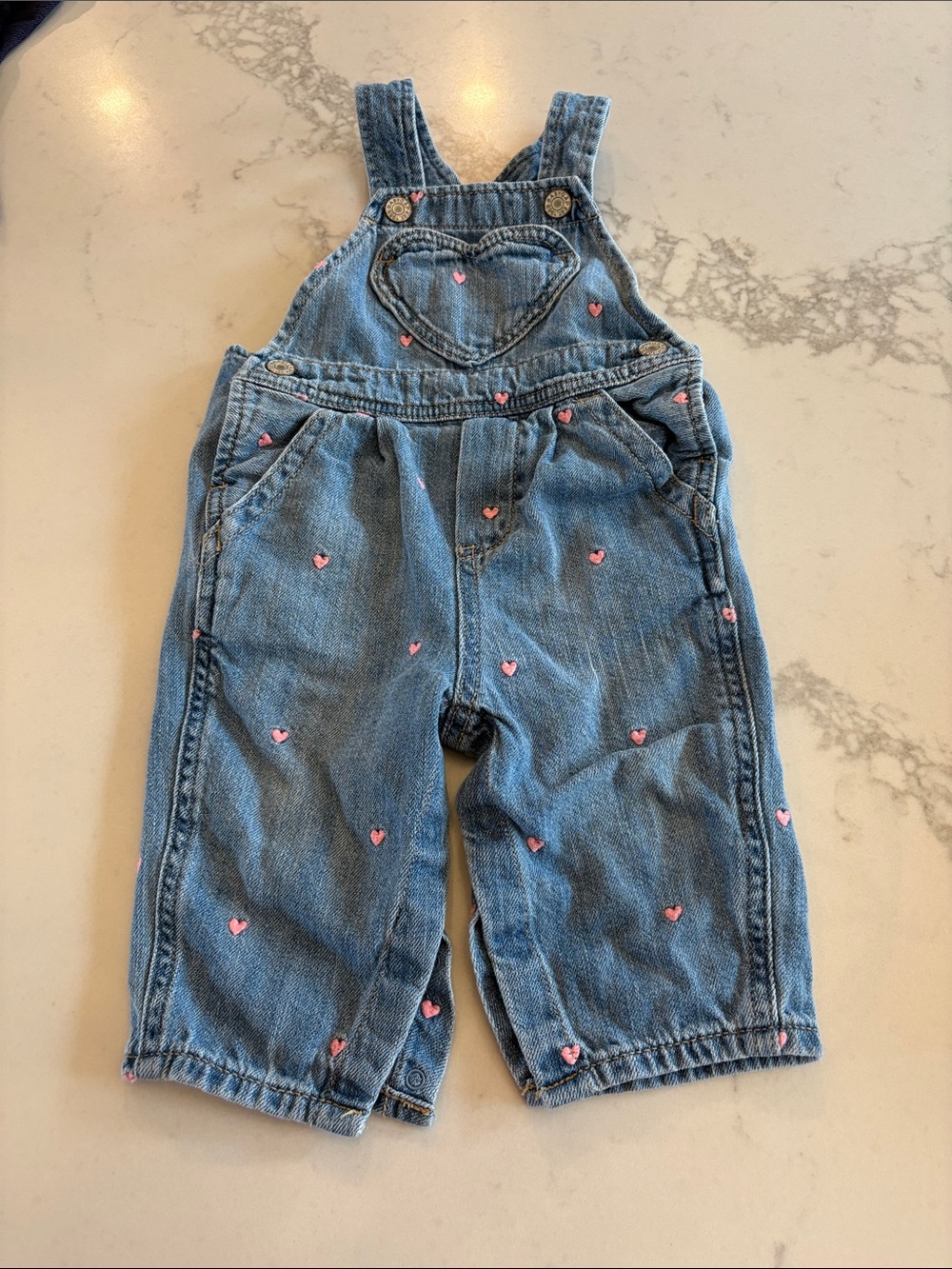 GAP Denim Overalls with Pink Heart Embroidery